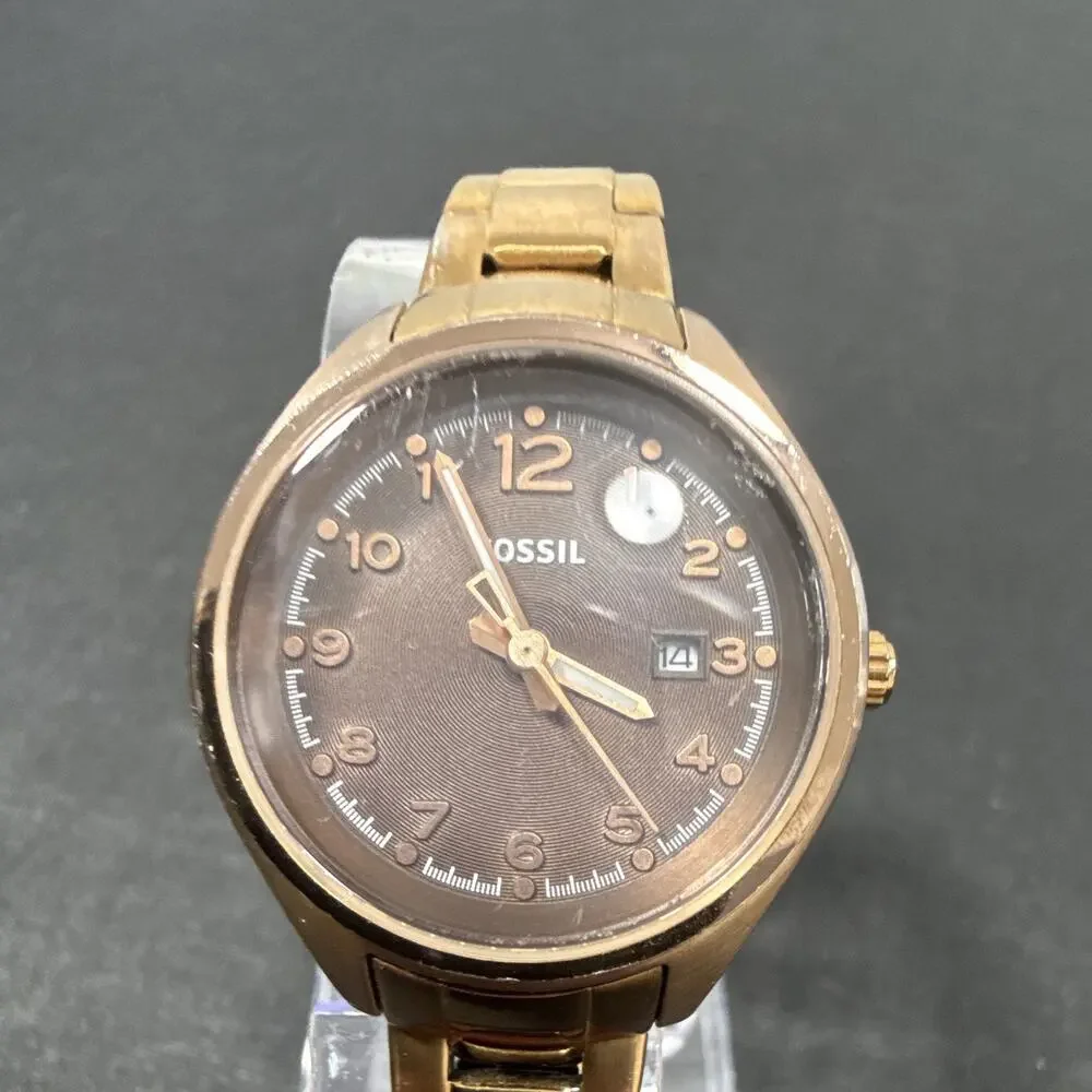Fossil Women's AM-4366 Wristwatch New Battery! Runs excellent! Brown Dial